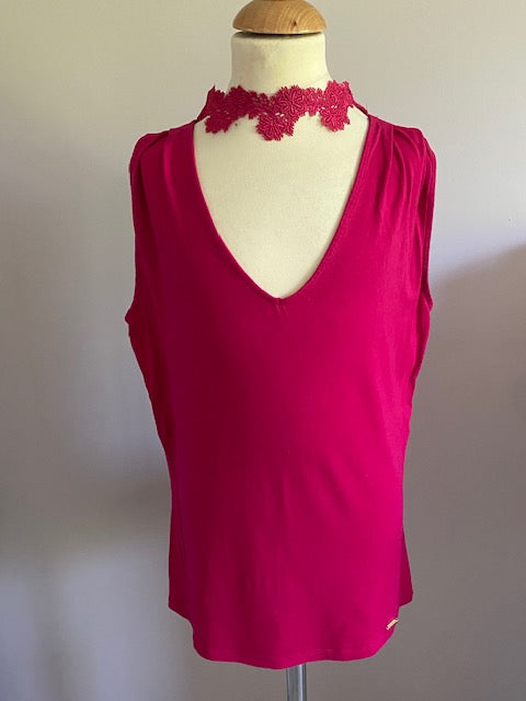 Morgan de Toi top choker/kant halslijn fuchsia / framboos maat XS