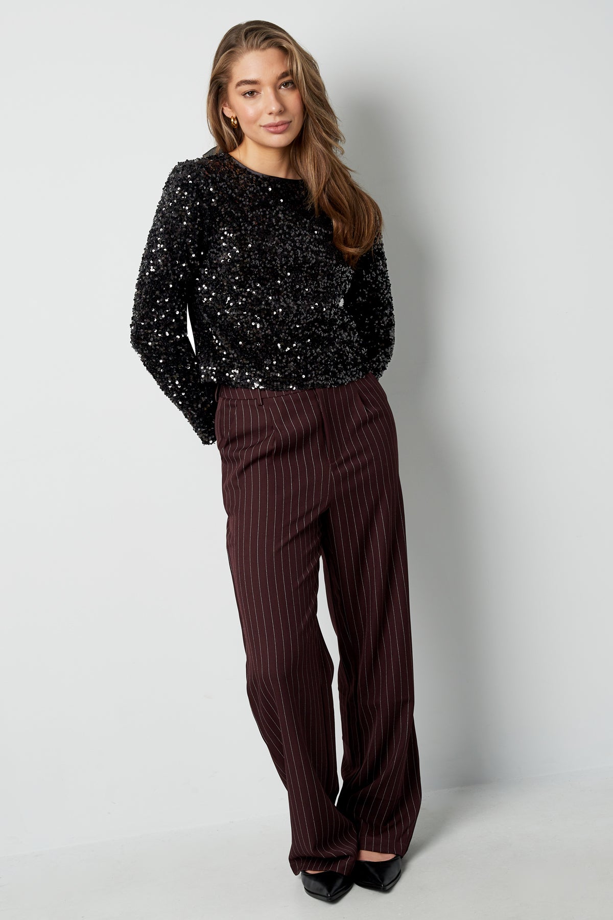 Polyester Lange Mouw Top Geknipt Met Vlinderdetail