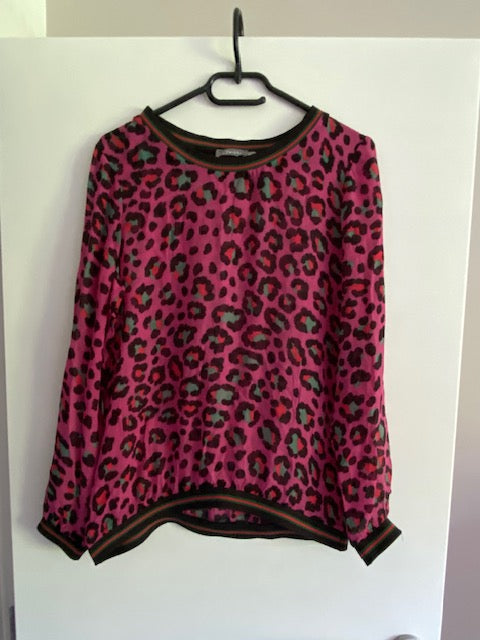 Geisha blouse shirt fuchsia met panterprint maat 38 M