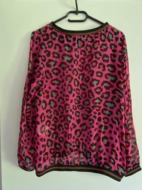 Geisha blouse shirt fuchsia met panterprint maat 38 M