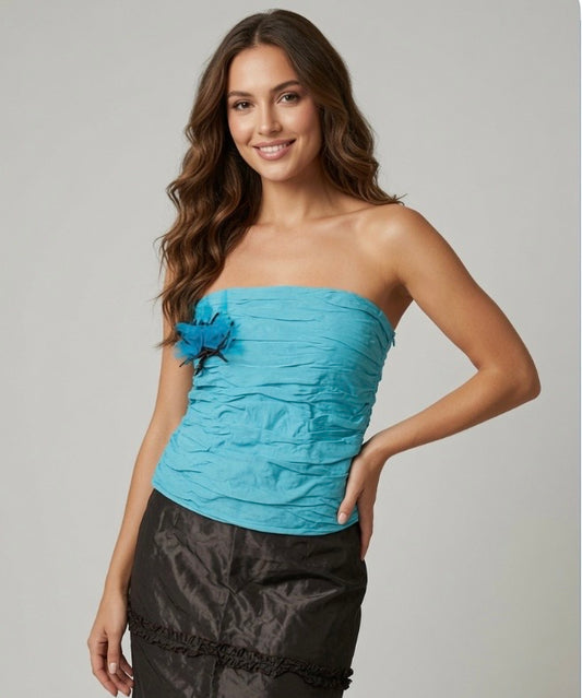 Suitekleding strapless top korset en rok met ruches maat 36 S